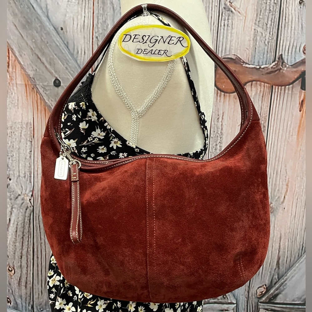 COACH RARE! Vintage Ergo Suede Burgundy Leather Hobo Shoulder Bag 9920